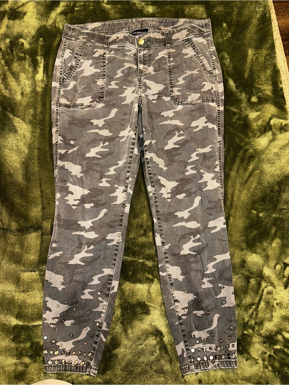 Lane Bryant Gray Camo Ankle Jeans with Studded Hem